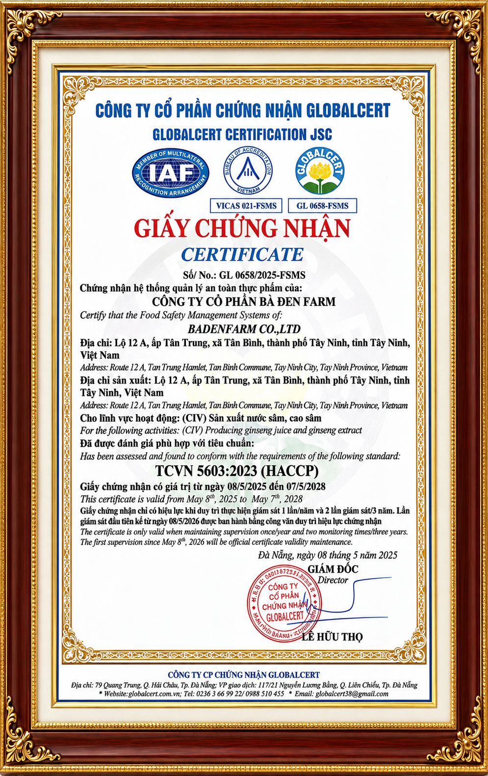 Giấy chứng nhận An toàn vệ sinh thực phẩm ATVSTP Tây Ninh